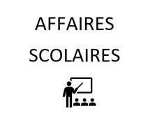 écriture "Affaires scolaire" et dessin une personne montre un tableau d'école avec une baguette et 3 personnes en bas de l'image. Noir sur fond blanc - Agrandir l'image, .PNG 7,6 Ko (fenêtre modale)