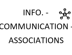 écriture "Info communication associations" noire sur fond blanc + dessin 5 personnes raccrochées à un trait à une personne au centre - Agrandir l'image, .PNG 12,6 Ko (fenêtre modale)