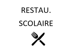 écriture "restau scolaire" noire sur fond blanc + dessin d'une fourchette et d'un couteau - Agrandir l'image, .PNG 8,0 Ko (fenêtre modale)