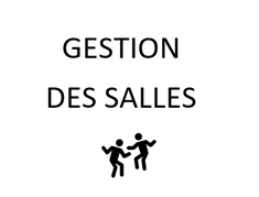 écriture "Gestion des salles" noire sur fond blanc + dessin 2 personnes qui dansent - Agrandir l'image, .PNG 8,3 Ko (fenêtre modale)